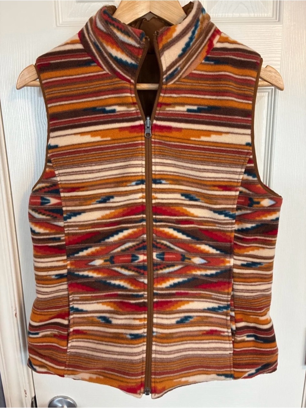 Ariat Reversible Multicolor Aztec-Print Fleece Vest - Brown/Orange
